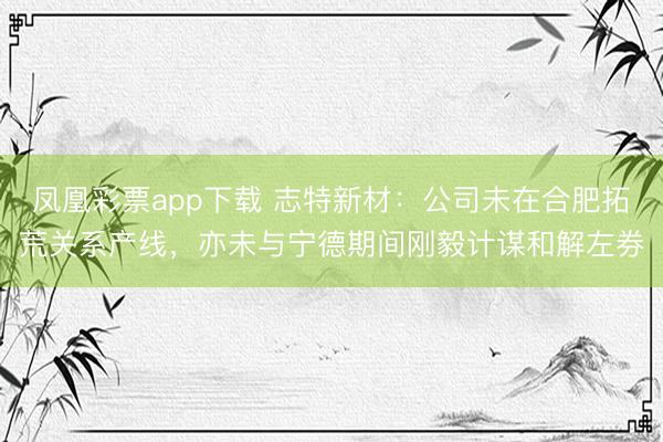 凤凰彩票app下载 志特新材:公司未在合肥拓荒关系产线,亦未与宁德期间刚毅计谋和解左券