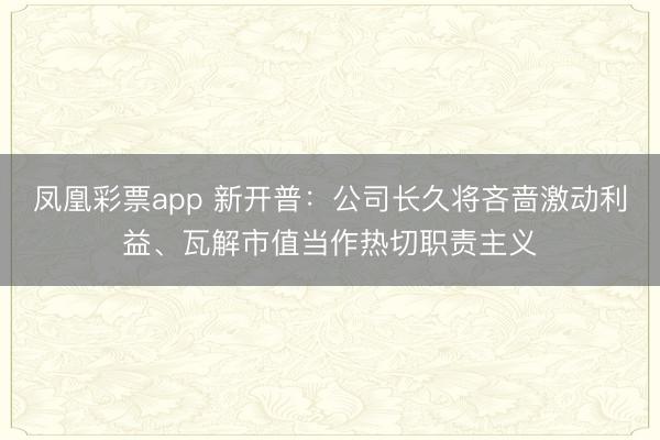 凤凰彩票app 新开普：公司长久将吝啬激动利益、瓦解市值当作热切职责主义