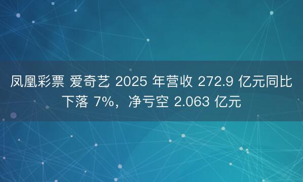 凤凰彩票 爱奇艺 2025 年营收 272.9 亿元同比下落 7%，净亏空 2.063 亿元