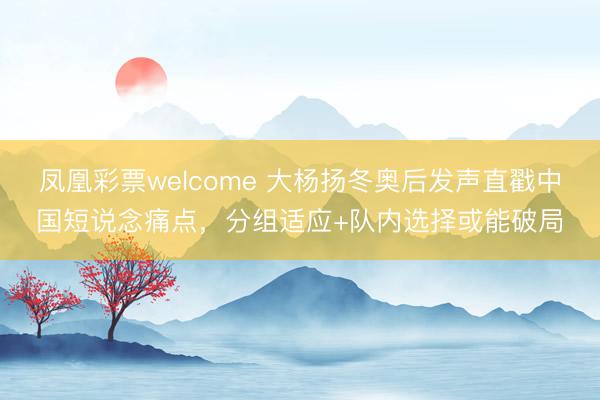 凤凰彩票welcome 大杨扬冬奥后发声直戳中国短说念痛点,分组适应+队内选择或能破局