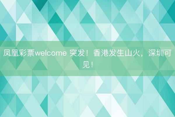 凤凰彩票welcome 突发！香港发生山火，深圳可见！