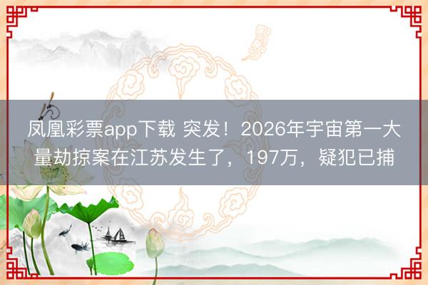 凤凰彩票app下载 突发！2026年宇宙第一大量劫掠案在江苏发生了，197万，疑犯已捕