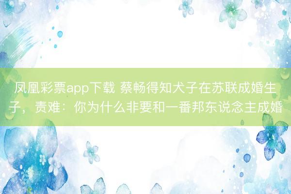 凤凰彩票app下载 蔡畅得知犬子在苏联成婚生子,责难:你为什么非要和一番邦东说念主成婚